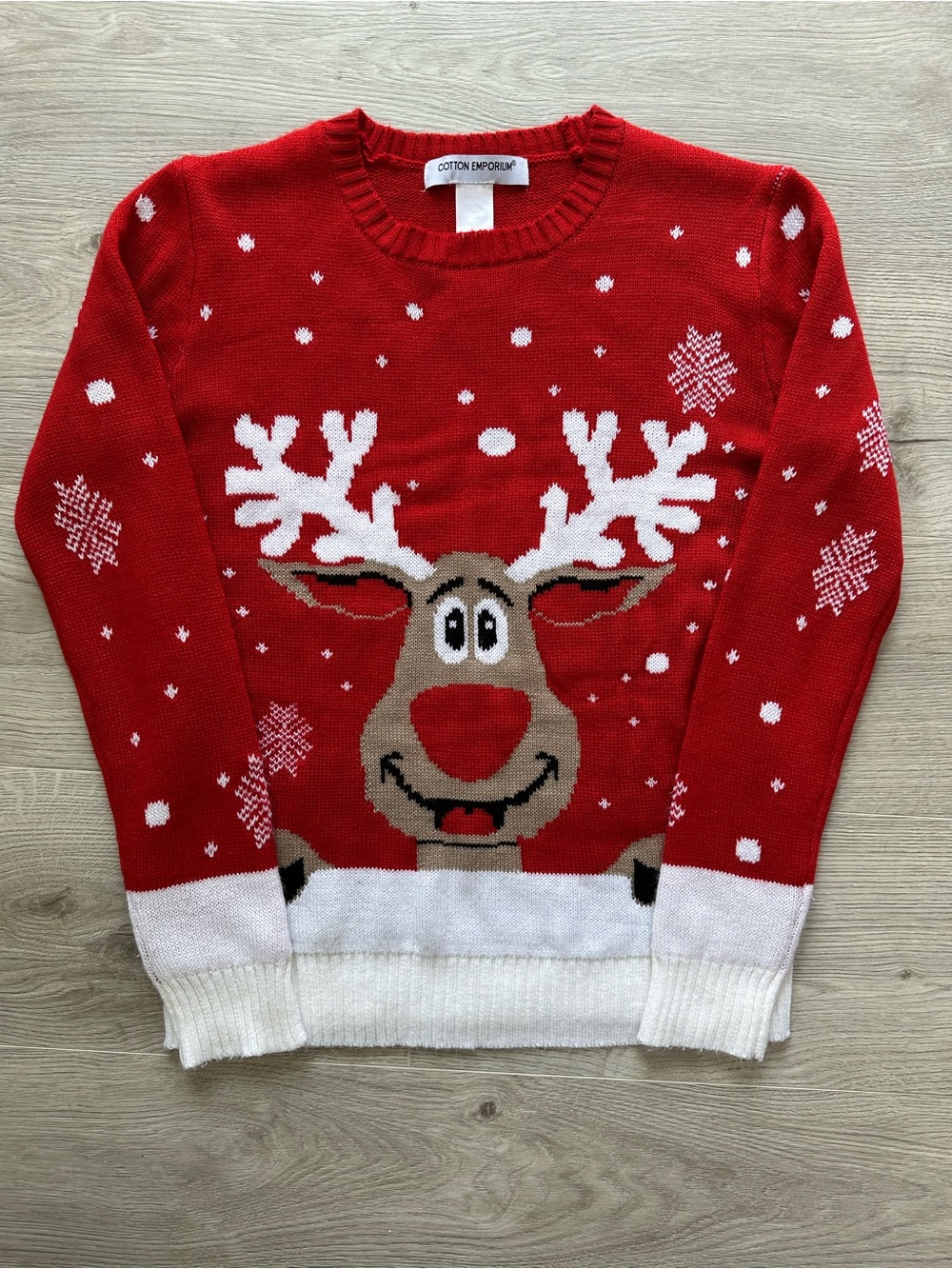 Cotton Emporium Red Reindeer Ugly Christmas Sweater - Small